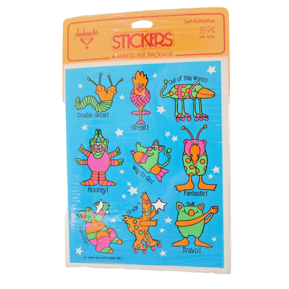 Vintage 1980 Hallmark Ambassador Stickers Pack New Sealed 4 Sheets Funny Animals